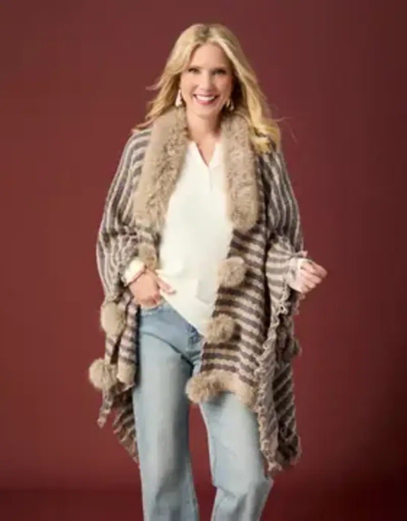 Aliyah Striped Sweater Wrap with Faux Fur