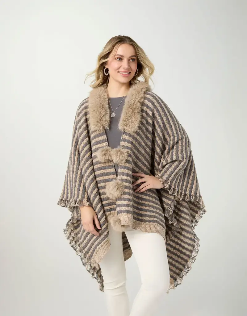 Aliyah Striped Sweater Wrap with Faux Fur