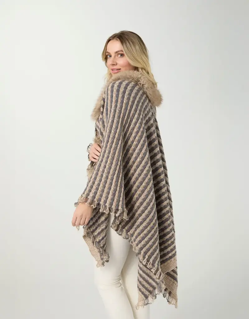 Aliyah Striped Sweater Wrap with Faux Fur