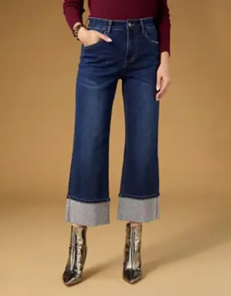 Everstretch Baby Bootcut Crop with Rhinestone Cuff