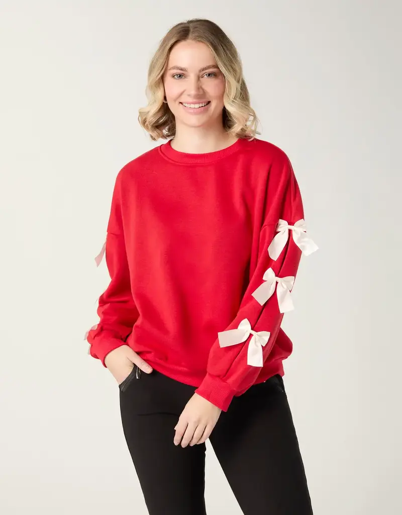 Pleated Bow Sleeve Sweatshirt