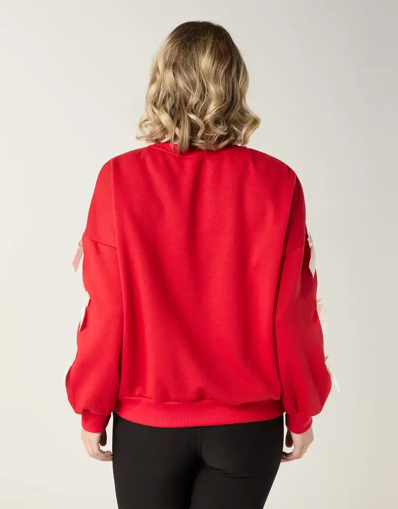 Pleated Bow Sleeve Sweatshirt