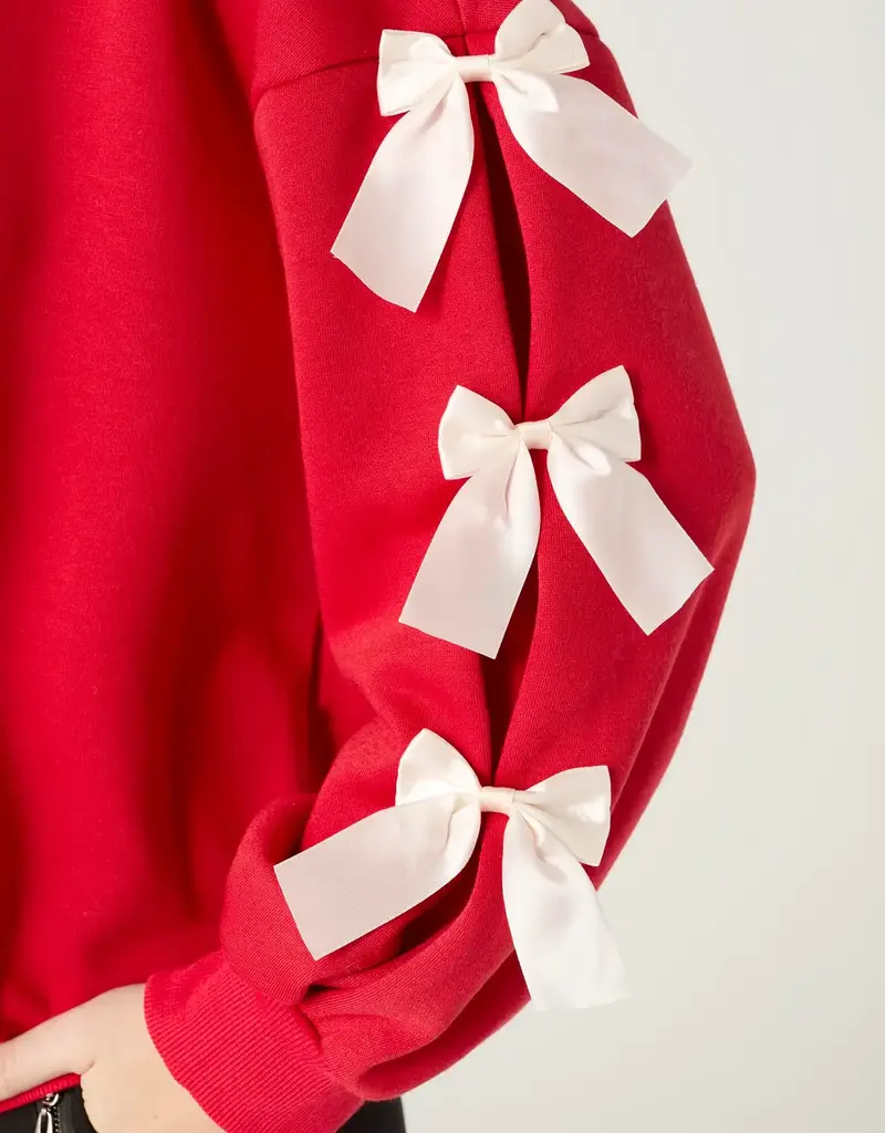 Pleated Bow Sleeve Sweatshirt