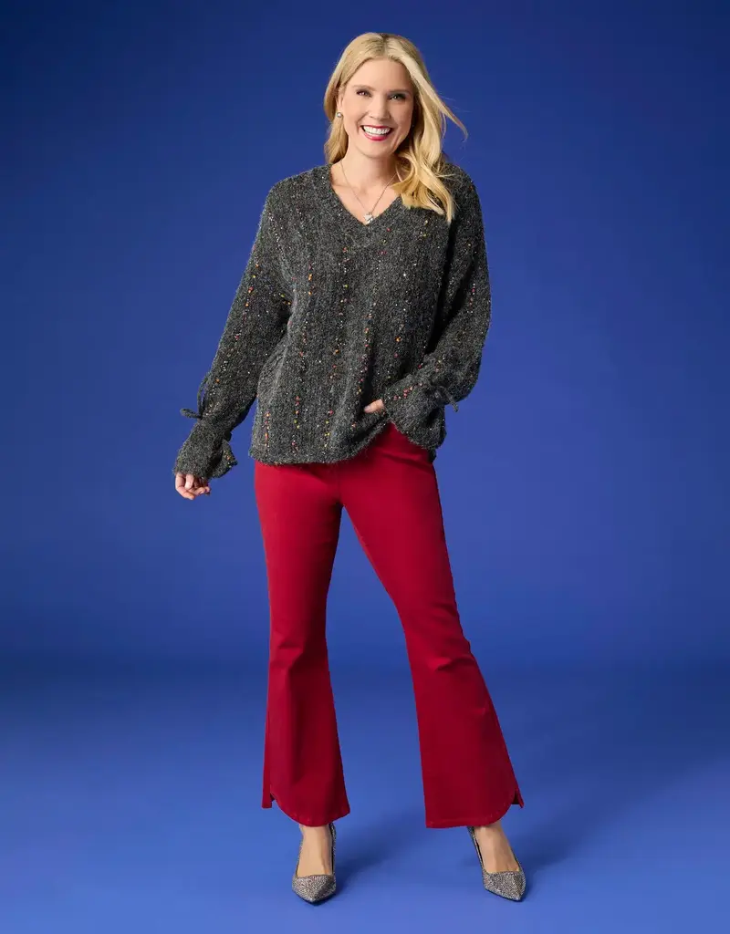 Mira Sequin Mini-Pom Tie-Sleeve Sweater