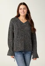 Mira Sequin Mini-Pom Tie-Sleeve Sweater