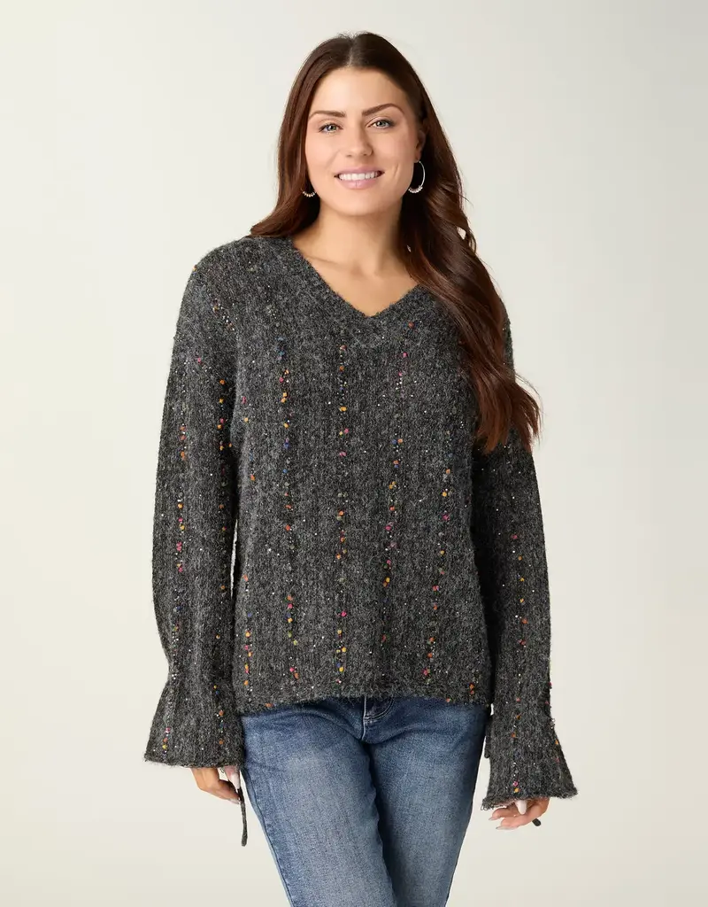 Mira Sequin Mini-Pom Tie-Sleeve Sweater