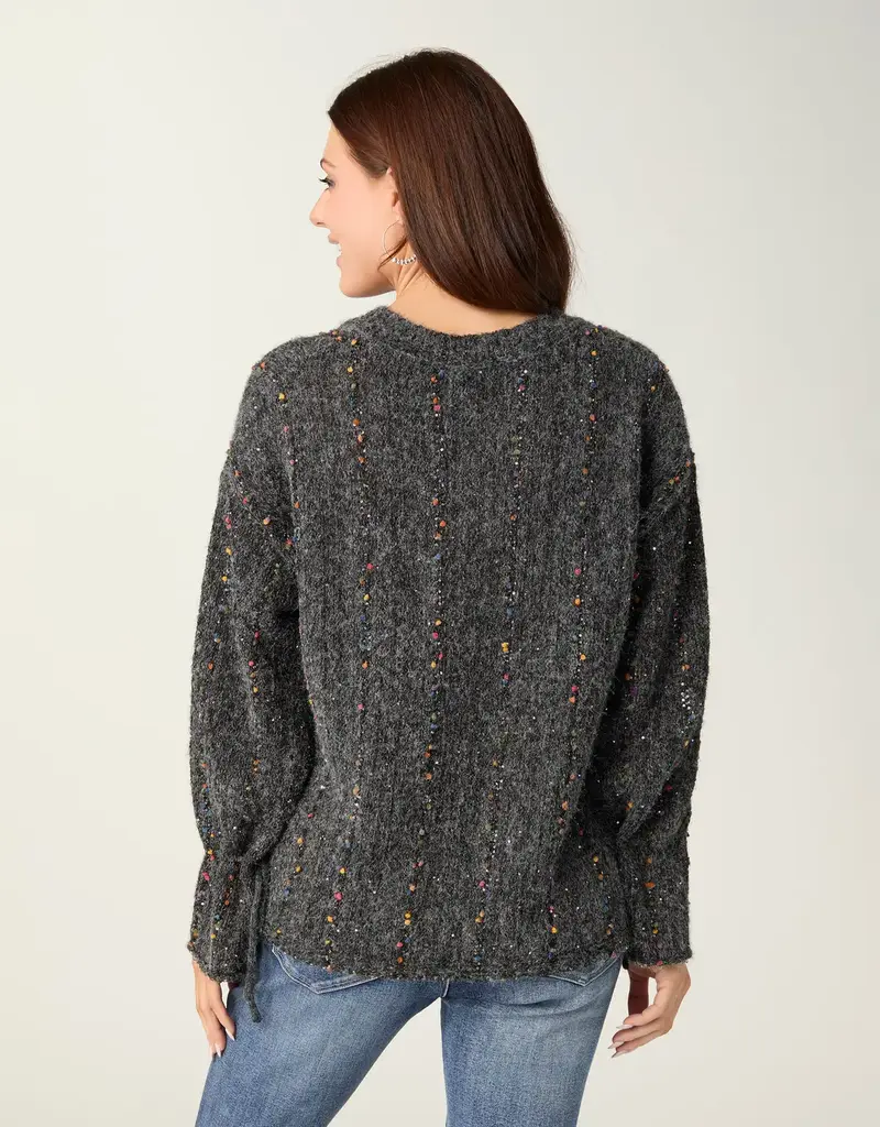 Mira Sequin Mini-Pom Tie-Sleeve Sweater