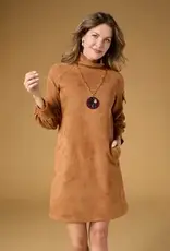 Charlee Faux Suede Pleated Sleeve Dress