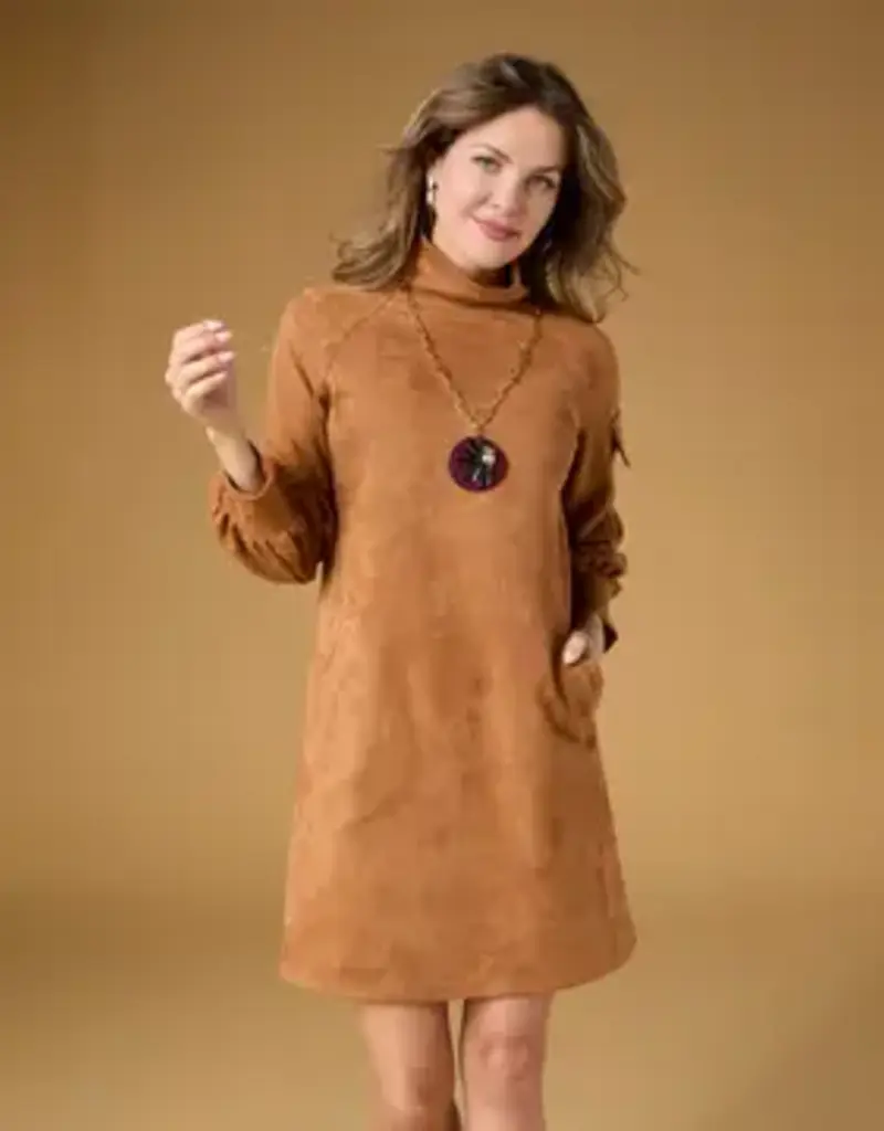 Charlee Faux Suede Pleated Sleeve Dress