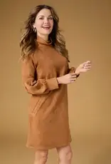 Charlee Faux Suede Pleated Sleeve Dress