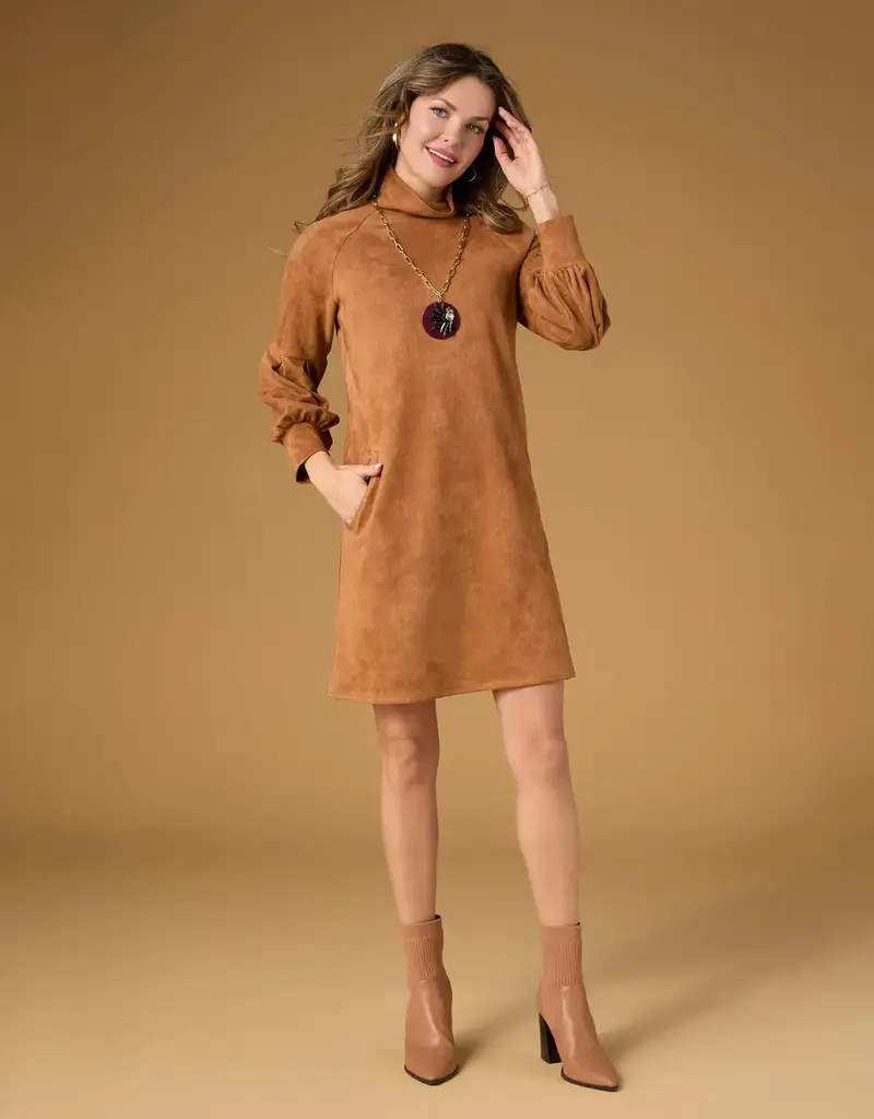 Charlee Faux Suede Pleated Sleeve Dress