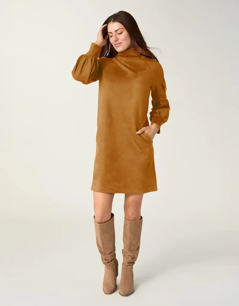 Charlee Faux Suede Pleated Sleeve Dress