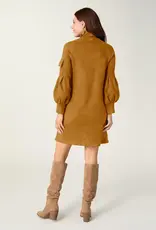 Charlee Faux Suede Pleated Sleeve Dress