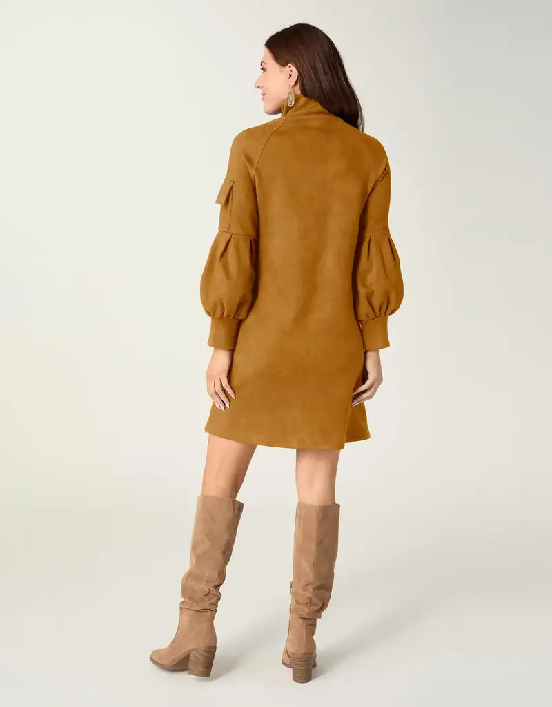 Charlee Faux Suede Pleated Sleeve Dress