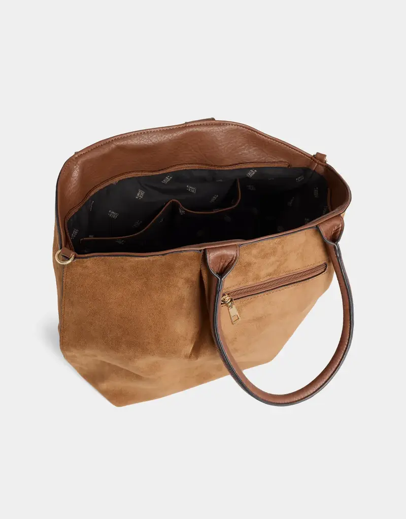 Zelina Faux Suede Tote + Crossbody - Cognac