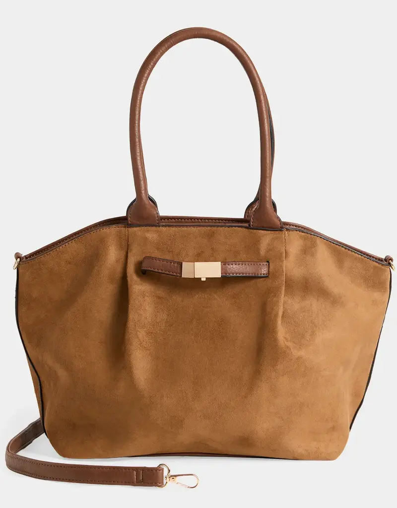 Zelina Faux Suede Tote + Crossbody - Cognac