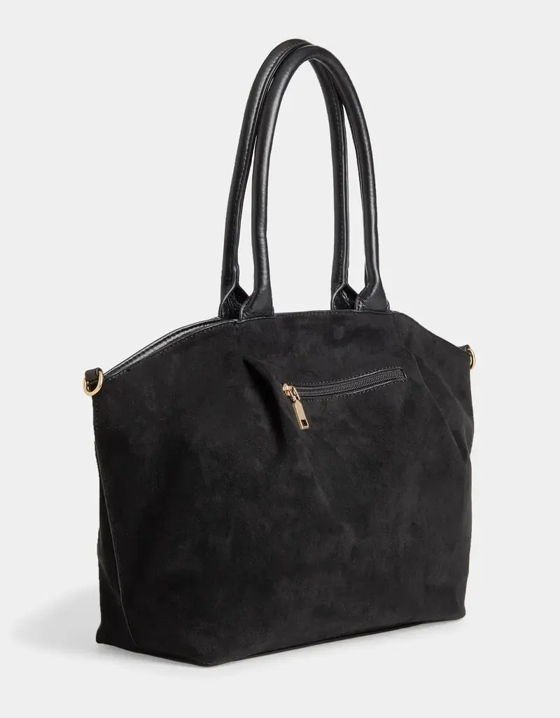 Zelina Faux Suede Tote + Crossbody - Black