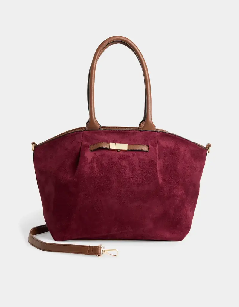 Zelina Faux Suede Tote + Crossbody - Merlot