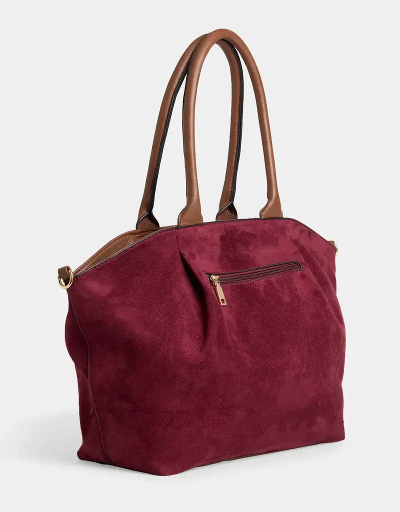 Zelina Faux Suede Tote + Crossbody - Merlot