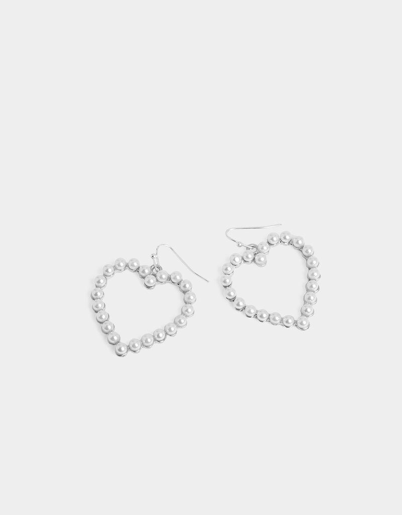 Adorned In Pearls Heart Earrings - Silver