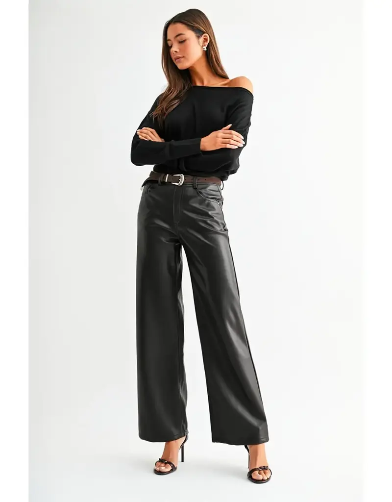 High-Rise Wide Leg Faux Leather Pants