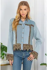 Boho Western Lace Trim Denim Top
