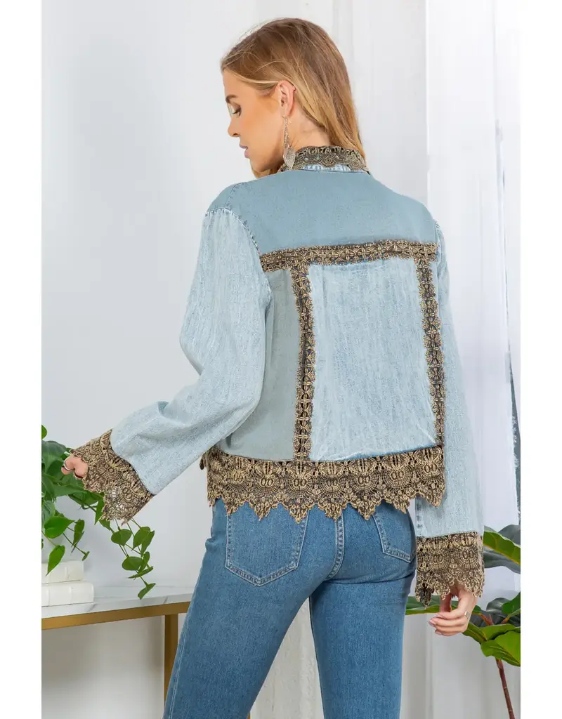 Boho Western Lace Trim Denim Top