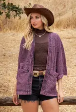 Boho Textured Mixed-Print Kimono with Pouch Pockets