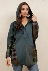 Boho Denim &  Patchwork Hoodie Tunic Top
