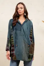 Boho Denim &  Patchwork Hoodie Tunic Top