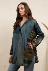 Boho Denim &  Patchwork Hoodie Tunic Top