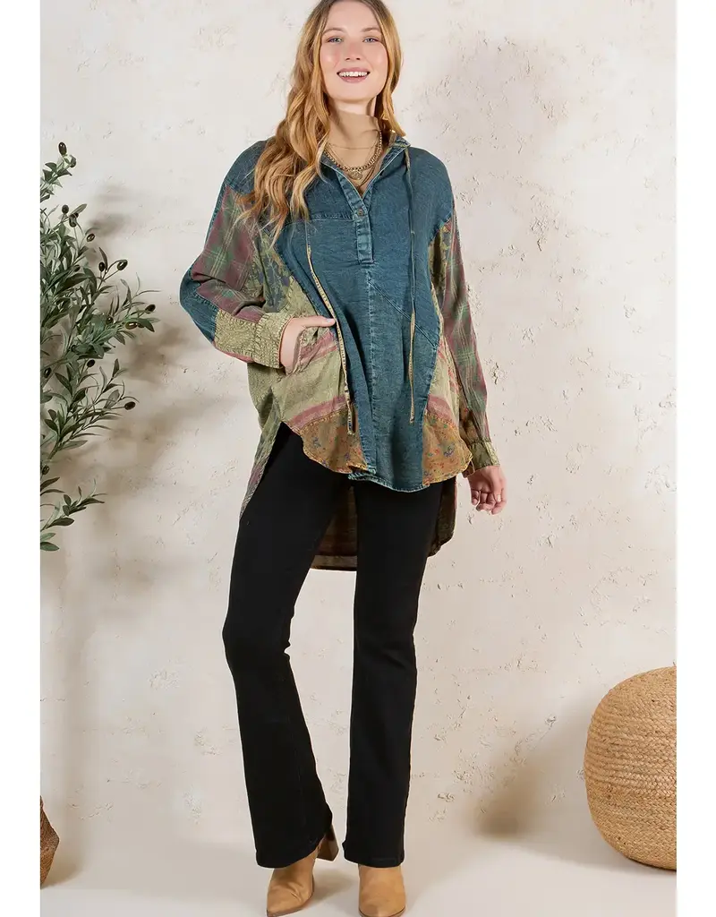 Boho Chic Hooded High Low Patchwork Top