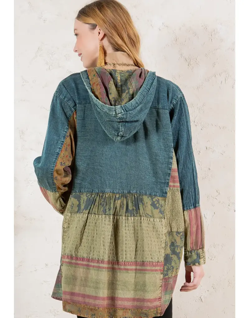 Boho Chic Hooded High Low Patchwork Top