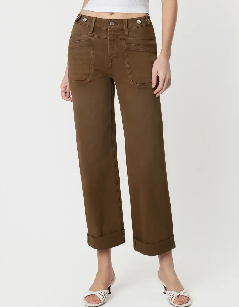 FM Tabbed Waistband Cuffed Slim Wide Jeans