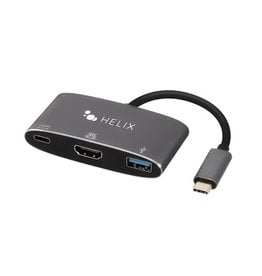 Helix 3-in-1 USB-C Adapter with USB-A, HDMI and USB-C Ports Black