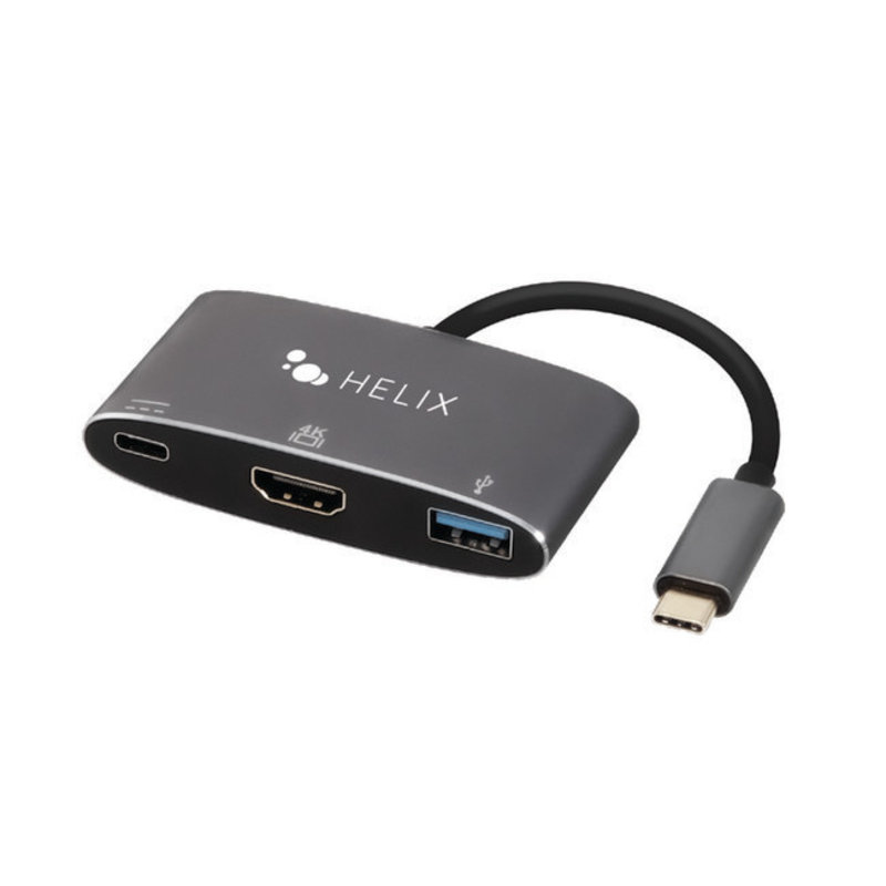3-in-1 USB-C Adapter with USB-A, HDMI and USB-C Ports Black