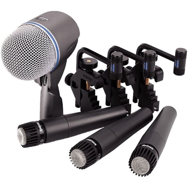 Drum microphone kit. Includes (3) SM57 microphones, (1) BETA52A