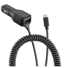 Ventev Corded Car Charger w/extra Micro USB 3.4A Black