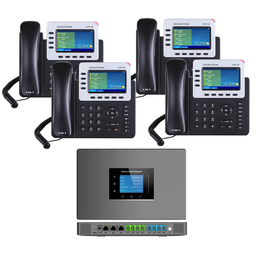 Grandstream 4-Line CO/IP Voip Phone Sys  w/ 4 IP Phones & POE+ Switch