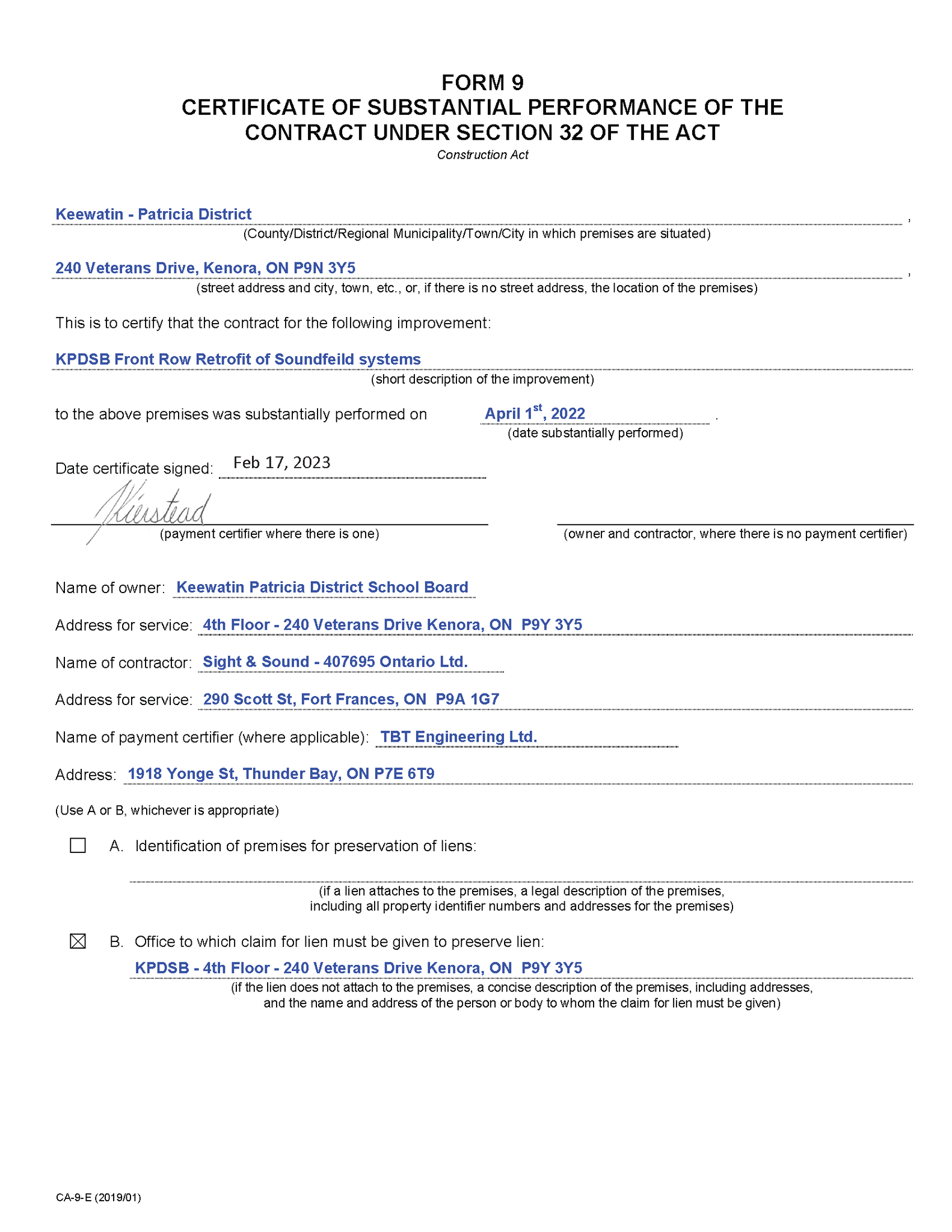CCDC Form 9