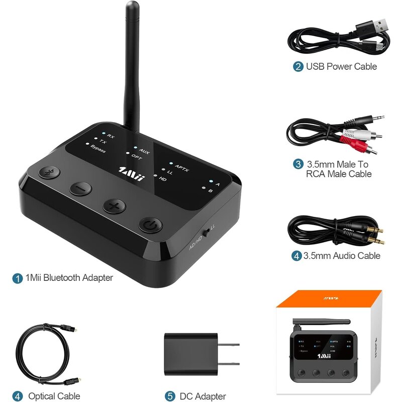 Bluetooth Transmitter /Receiver with Volume Control, AUX/RCA/Optical