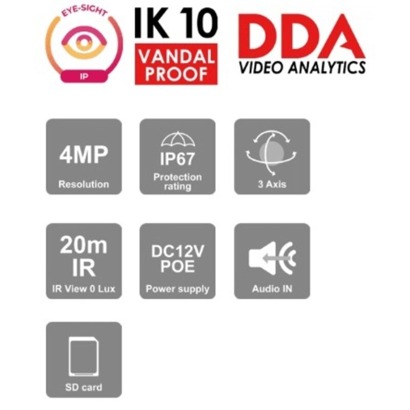 4MP VPD Eye-Sight IP Fixed 2.8mm Lens w/ 20M IR Camera