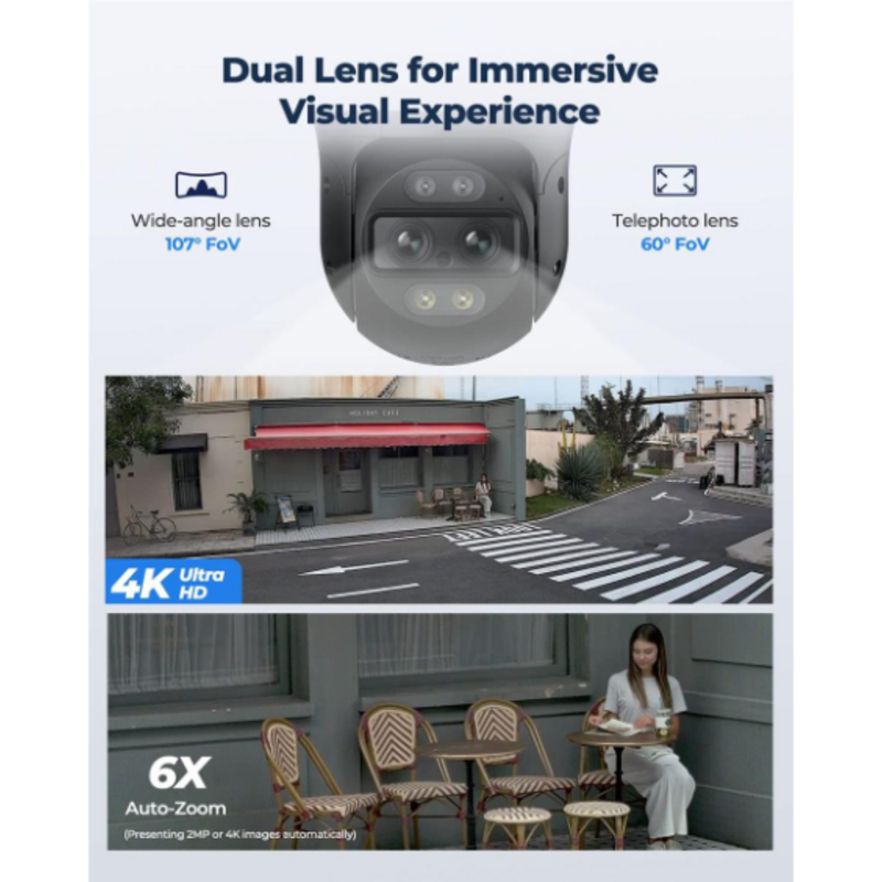 TrackMix 8MP PoE Dual-Lens 6X PTZ Camera with Auto-Zoom Tracking