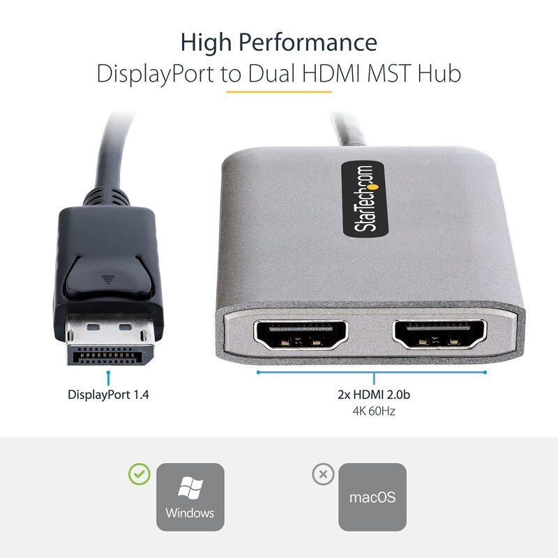 DisplayPort 1.4 to Dual HDMI Adapter