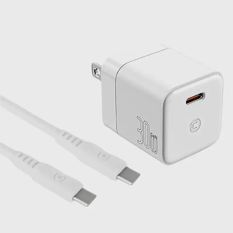 30W USB-C GaN Wall Charger & 2M C to C Cable - White
