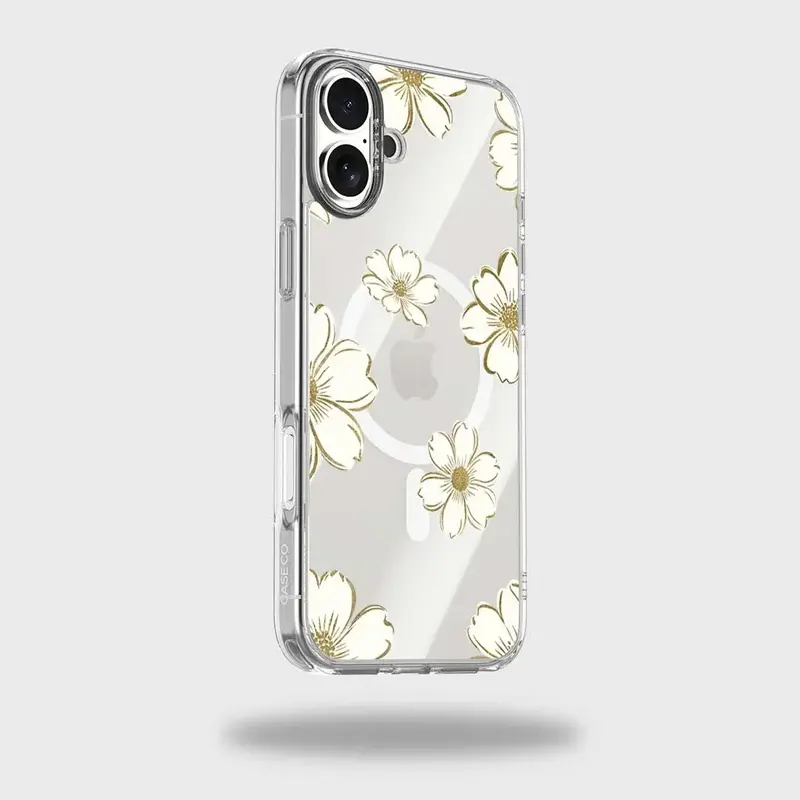 Gold Floral Clear Design Case with MagSafe - iPhone 16
