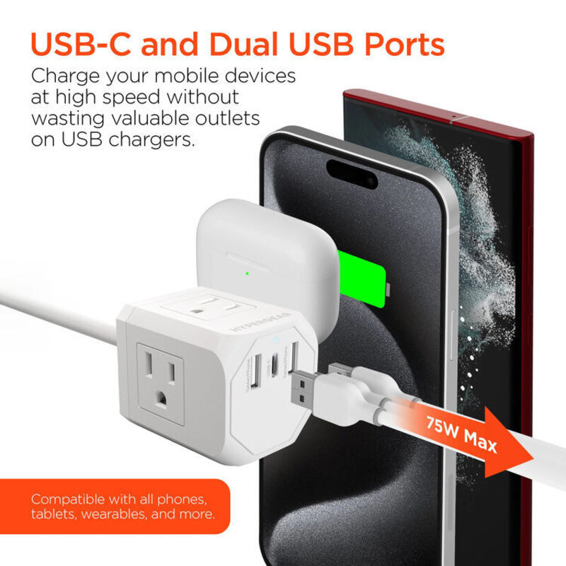 CUBE Multi-Port Power Strip Extension Cord (5')