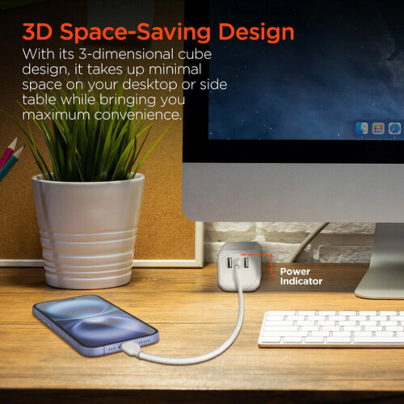 CUBE Multi-Port Power Strip Extension Cord (5')