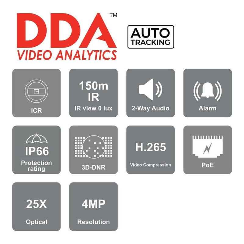 4MP 5" IP PTZ with x25 Optical Zoom, 300m IR LED and AI