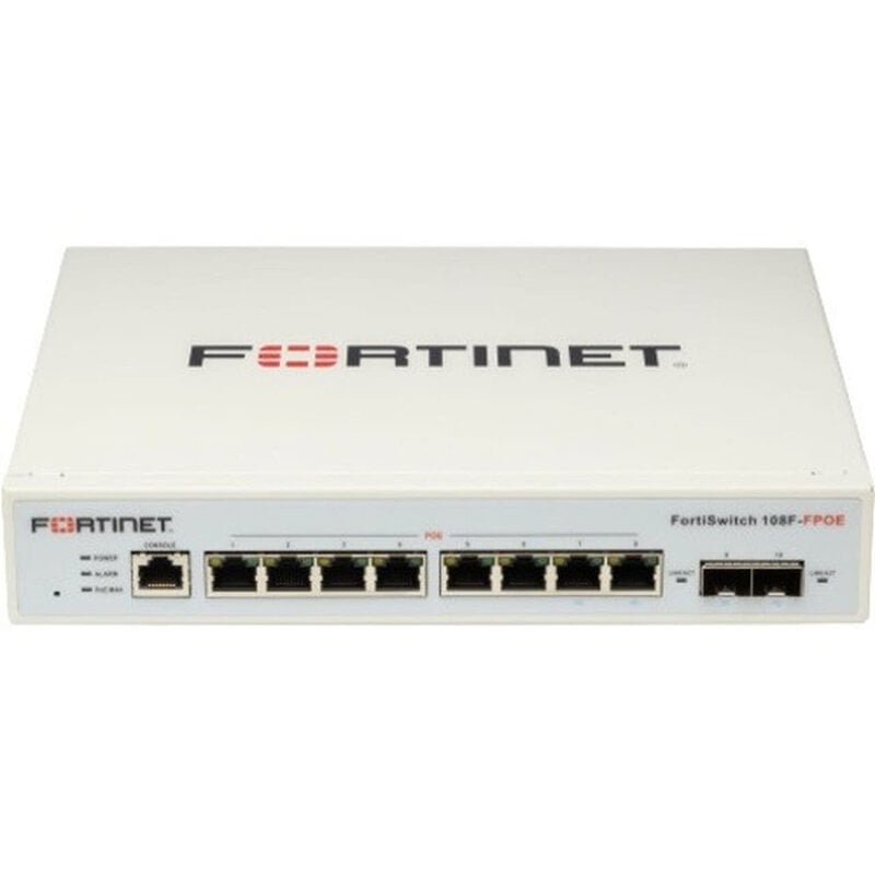Fortinet FS-108F-FPOE FortiSwitch 8-Port Gigabit PoE+ Managed Switch - 130W PoE Budget - 2 SFP Slots - Layer 2 - 1U Rack/Desktop (Open Box)